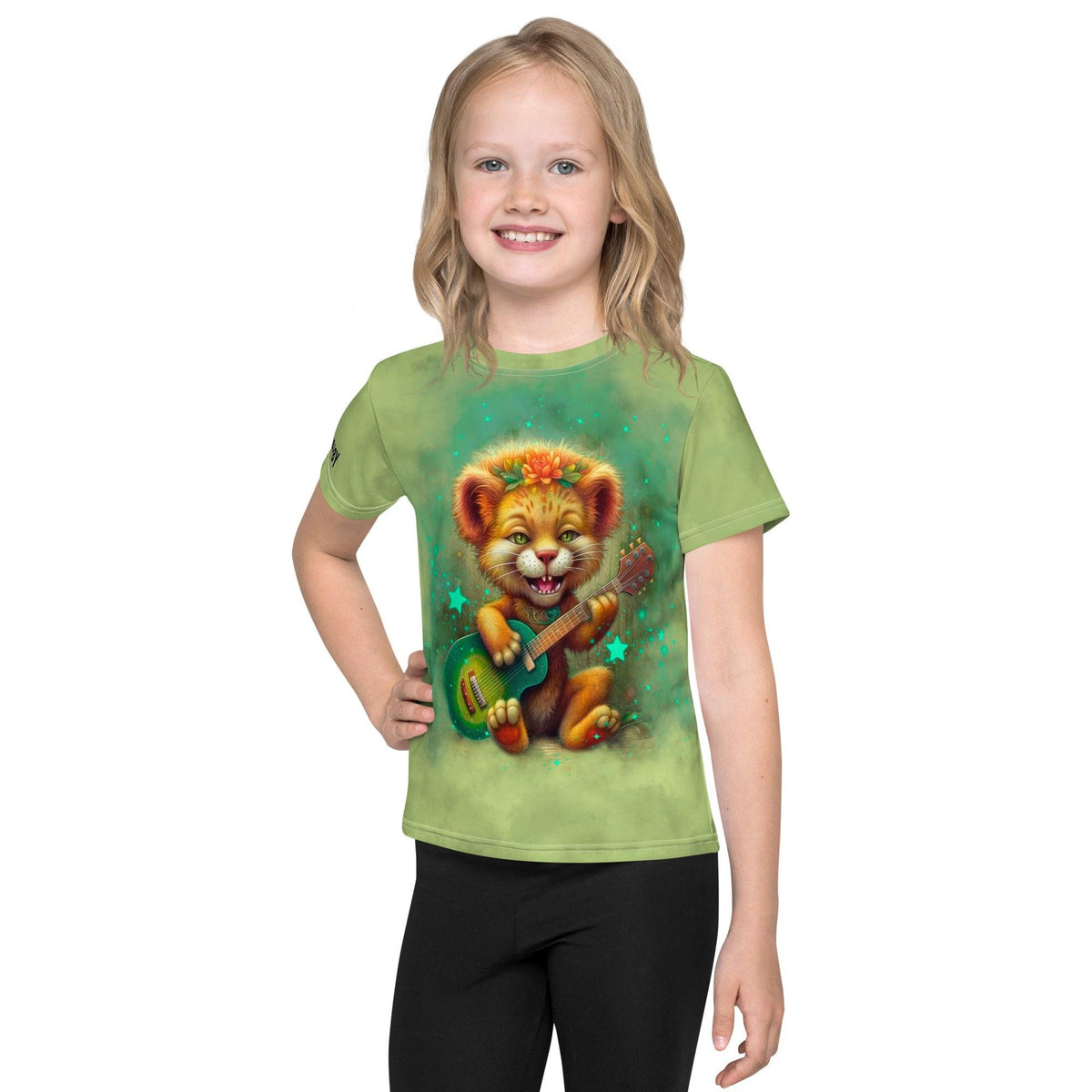 Child wearing Enchanted Lion Eyes T-shirt with a vibrant design.