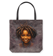 Enchanted pupil portrait design on basketweave tote bag for a stylish look.