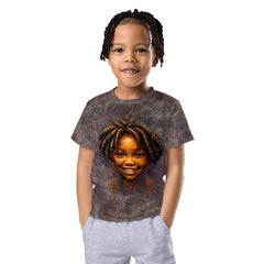 Enchanted pupil portraits t-shirt laid flat on a neutral background.