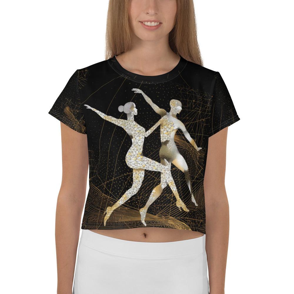 Enchanting Balletic Fashion crop tee with unique all-over print design.