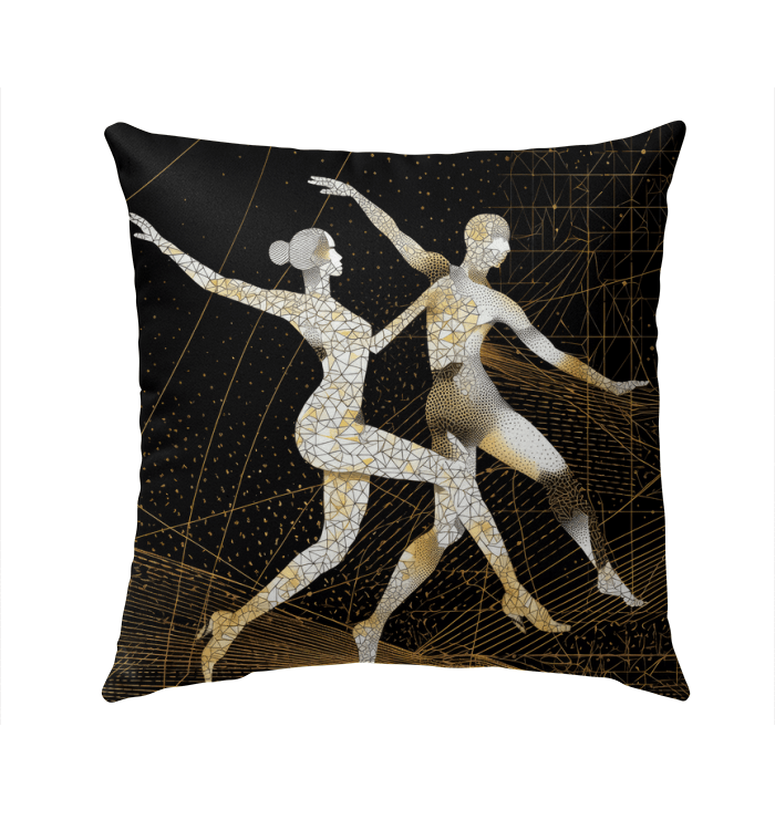 Stylish outdoor pillow with balletic design in a patio setting