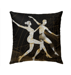 Stylish outdoor pillow with balletic design in a patio setting