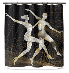 Ballet-themed shower curtain showcasing elegant dance figures.