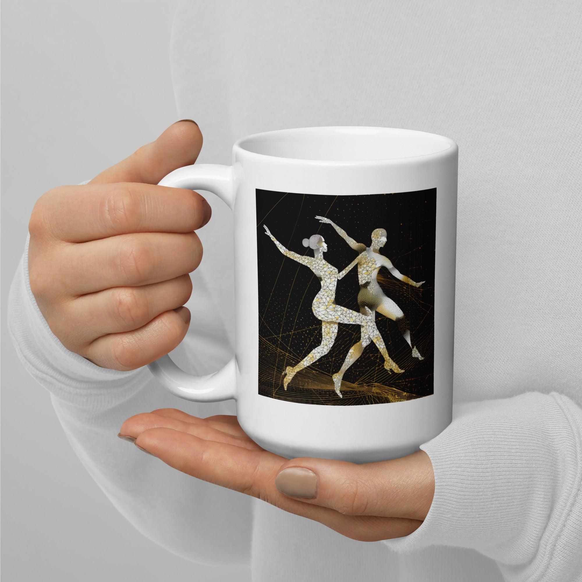 Elegant White Glossy Mug with Balletic Fashion Design