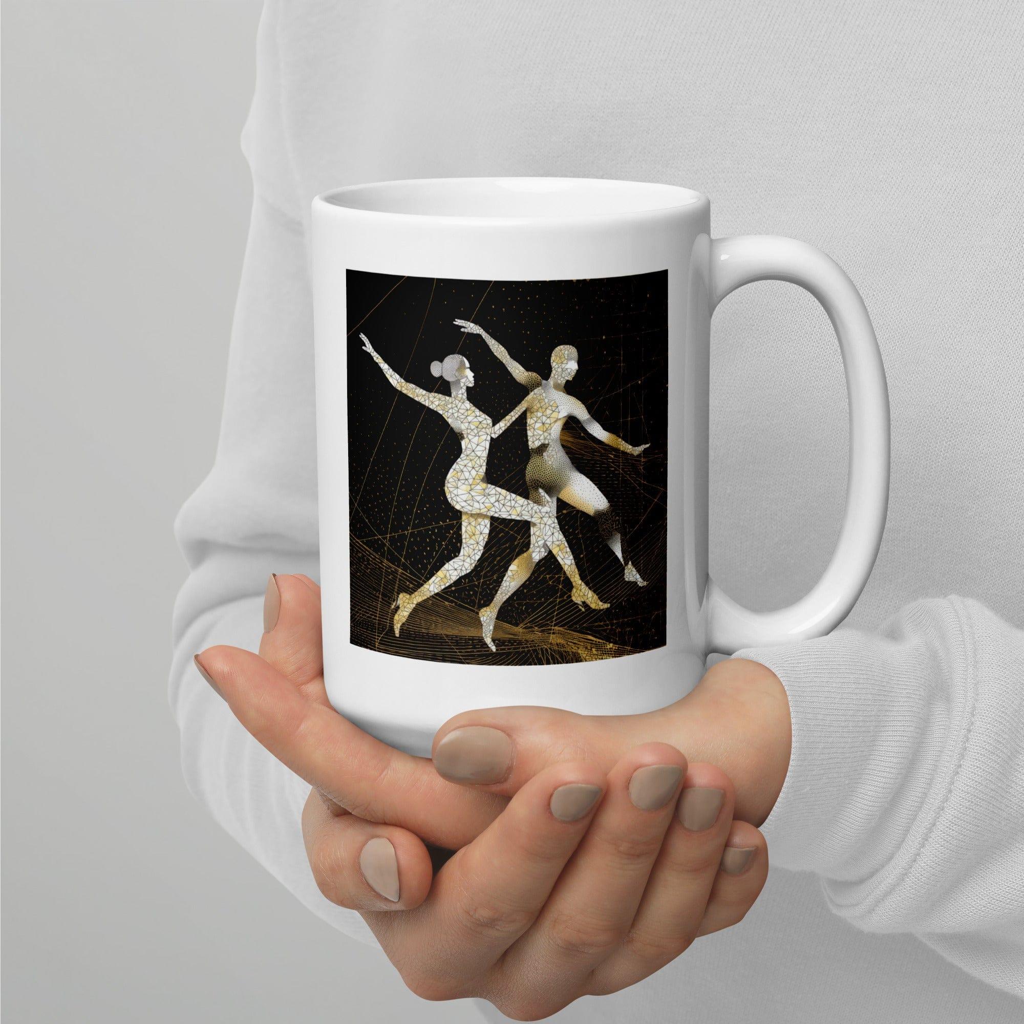 Stylish and Elegant White Glossy Mug with Unique Balletic Pattern