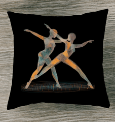 Enchanting Dance of Women decorative indoor pillow on a sofa.