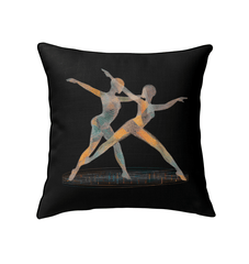 Stylish indoor pillow featuring Enchanting Dance of Women design in a cozy room setting.