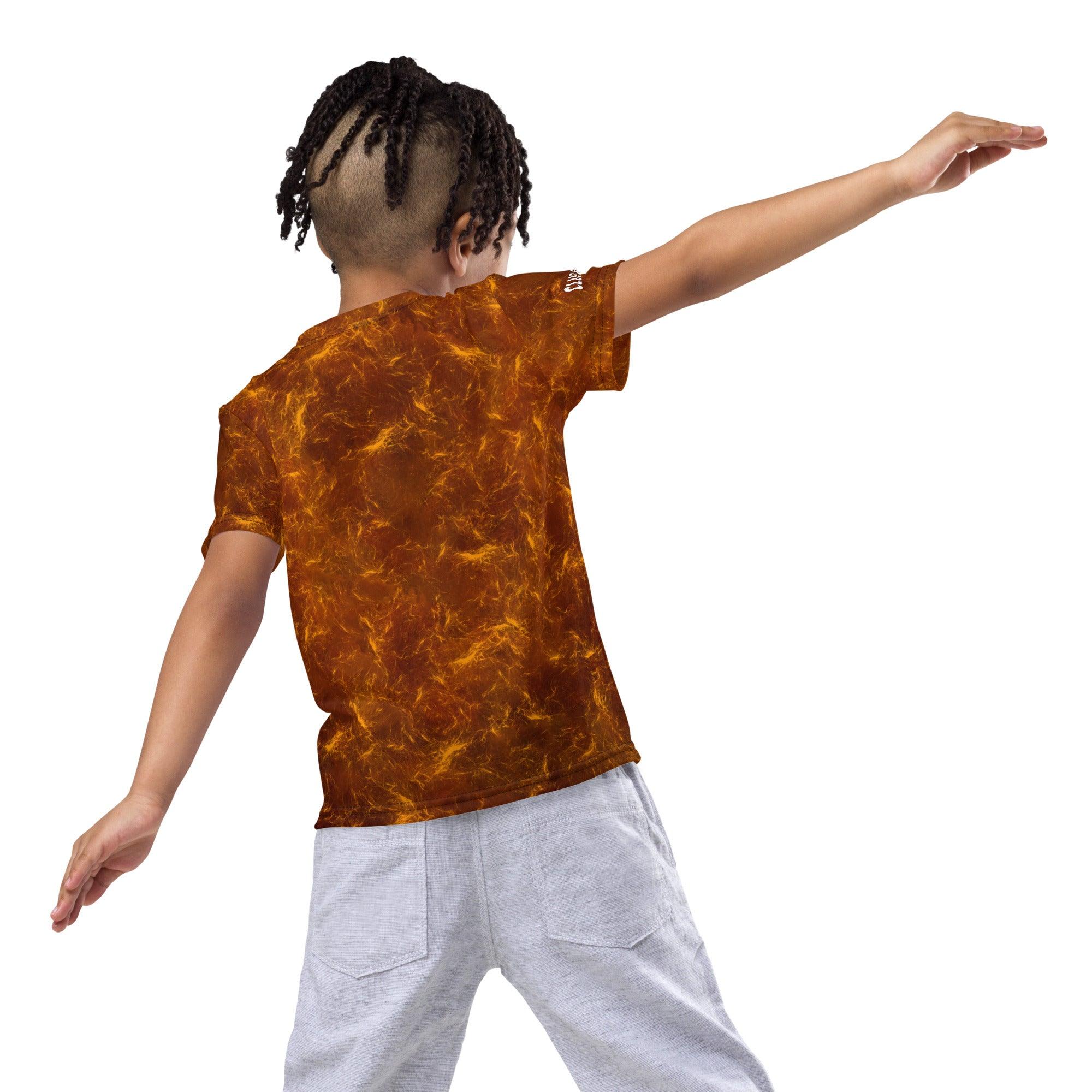 Child wearing Enchanting Giraffe crew neck T-shirt with glimmer design.