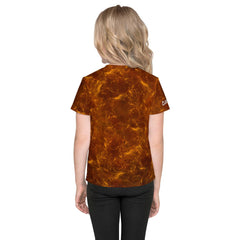 Kids' Enchanting Giraffe Glimmers T-shirt in natural light.