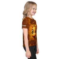 Vibrant giraffe design on high-quality kids crew neck T-shirt.