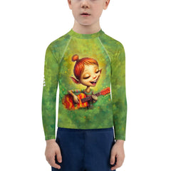 Durable kids' rash guard with Enigmatic Sprite artwork.