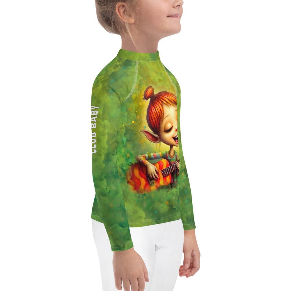 Comfortable and stretchy kids' Enigmatic Sprite swim top.