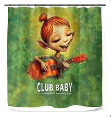 Enigmatic sprite eyes gazing through misty forest shower curtain design.