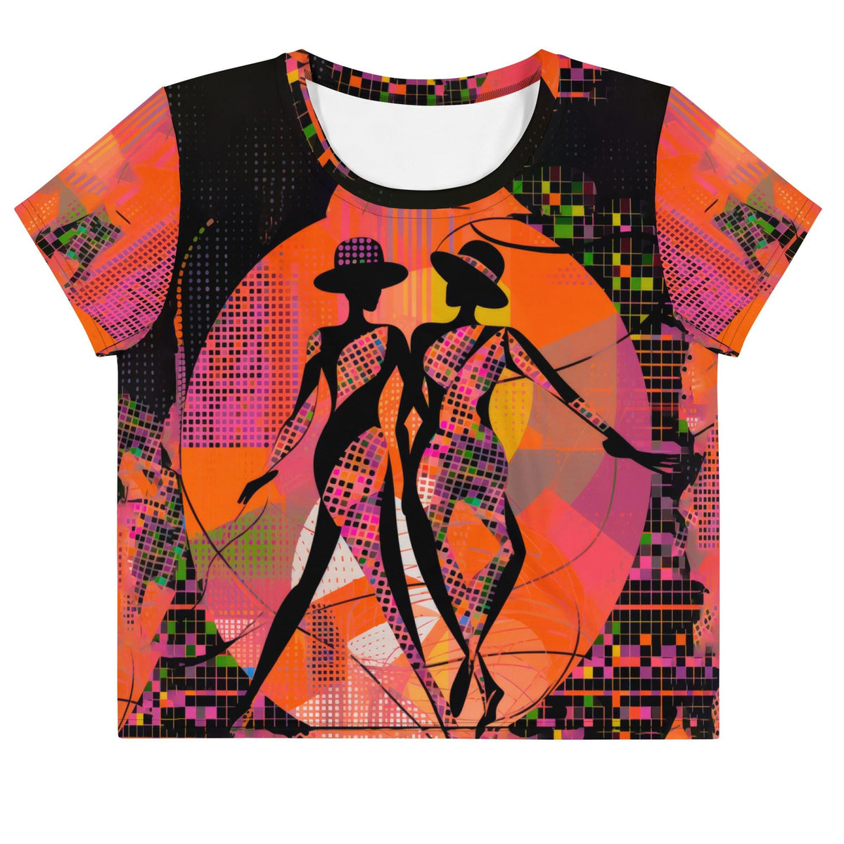 Enraptured balletic-style crop tee with artistic all-over print.