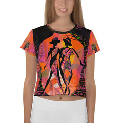 Sophisticated balletic print crop tee, perfect for modern fashion.