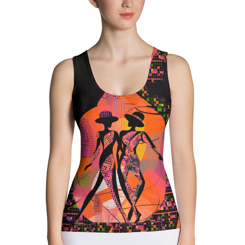 Elegant balletic style tank top with sublimation cut and sew craftsmanship.