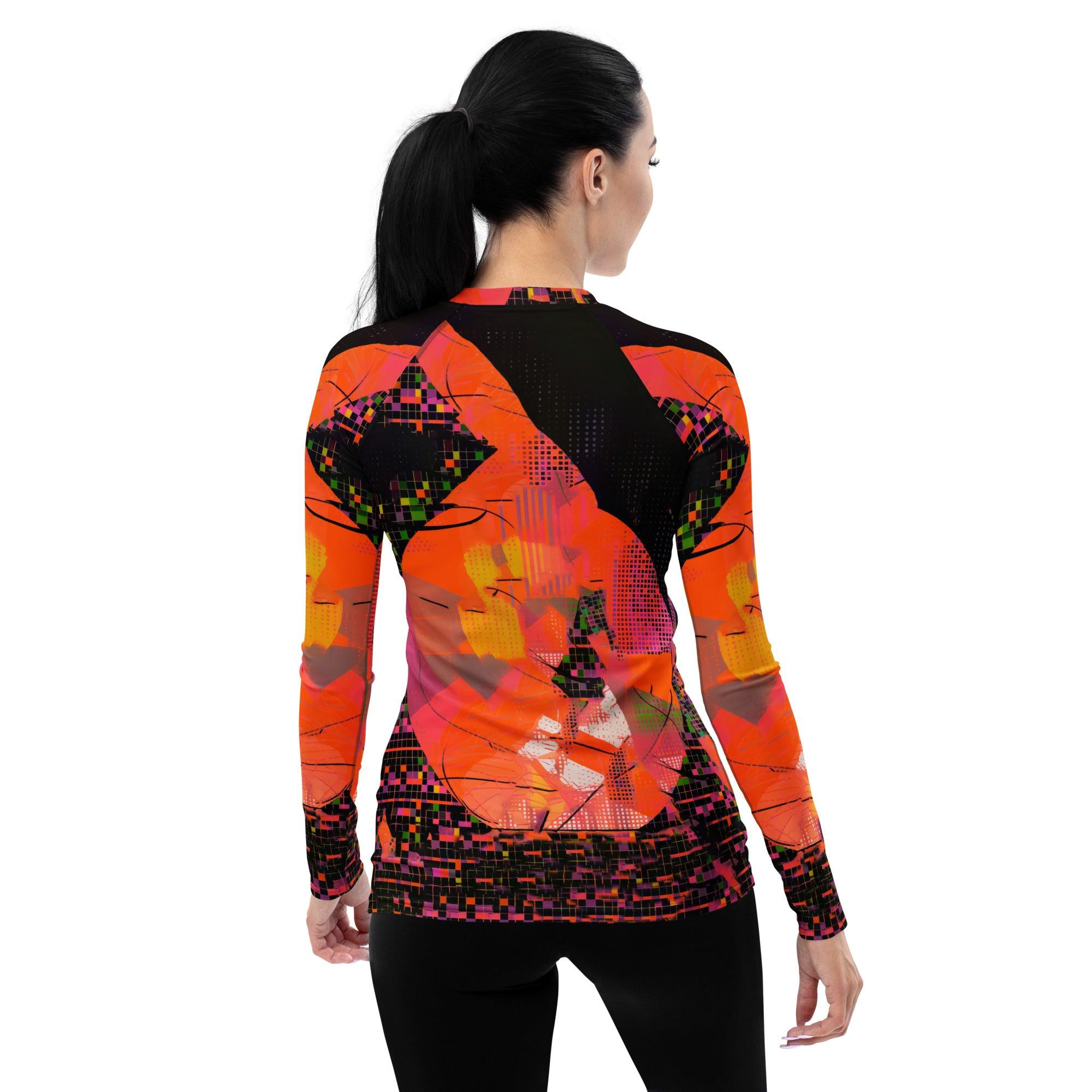 Close-up of the Enraptured Balletic Style Women's Rash Guard fabric and design details.