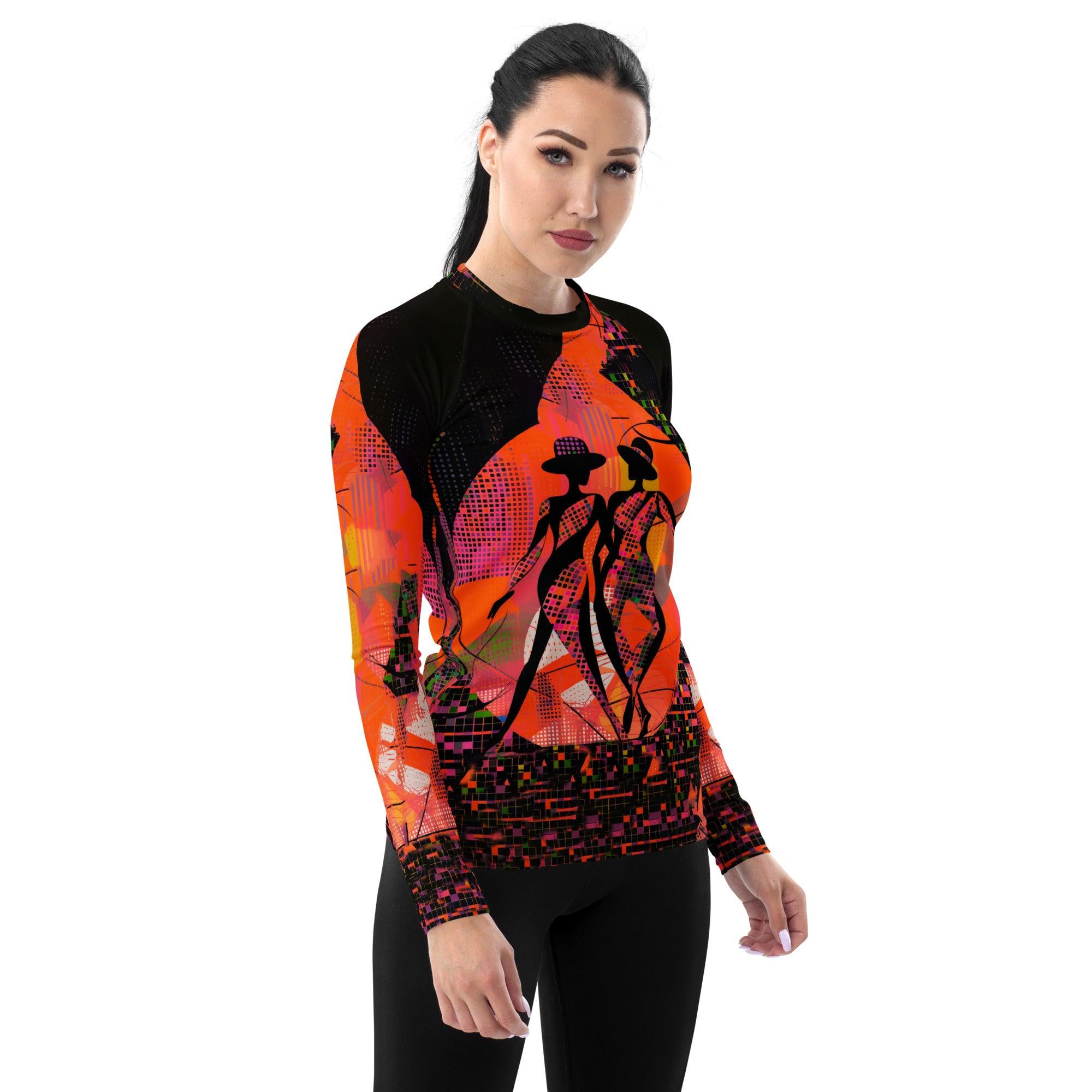 Elegant and protective Enraptured Balletic Style Women's Rash Guard for surfing and swimming.