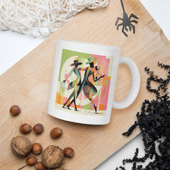 Elegant white glossy mug featuring a women's dance form artwork.