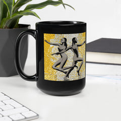 Black glossy coffee mug with women's dance style design for a chic look