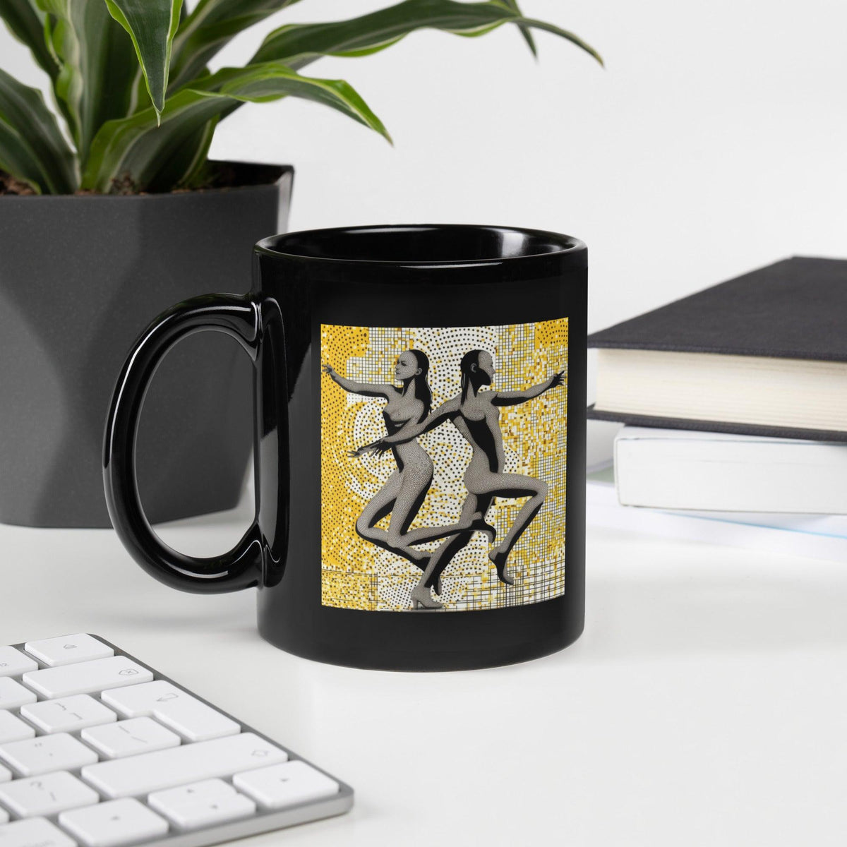 Elegant black glossy mug featuring a unique women's dance-inspired theme