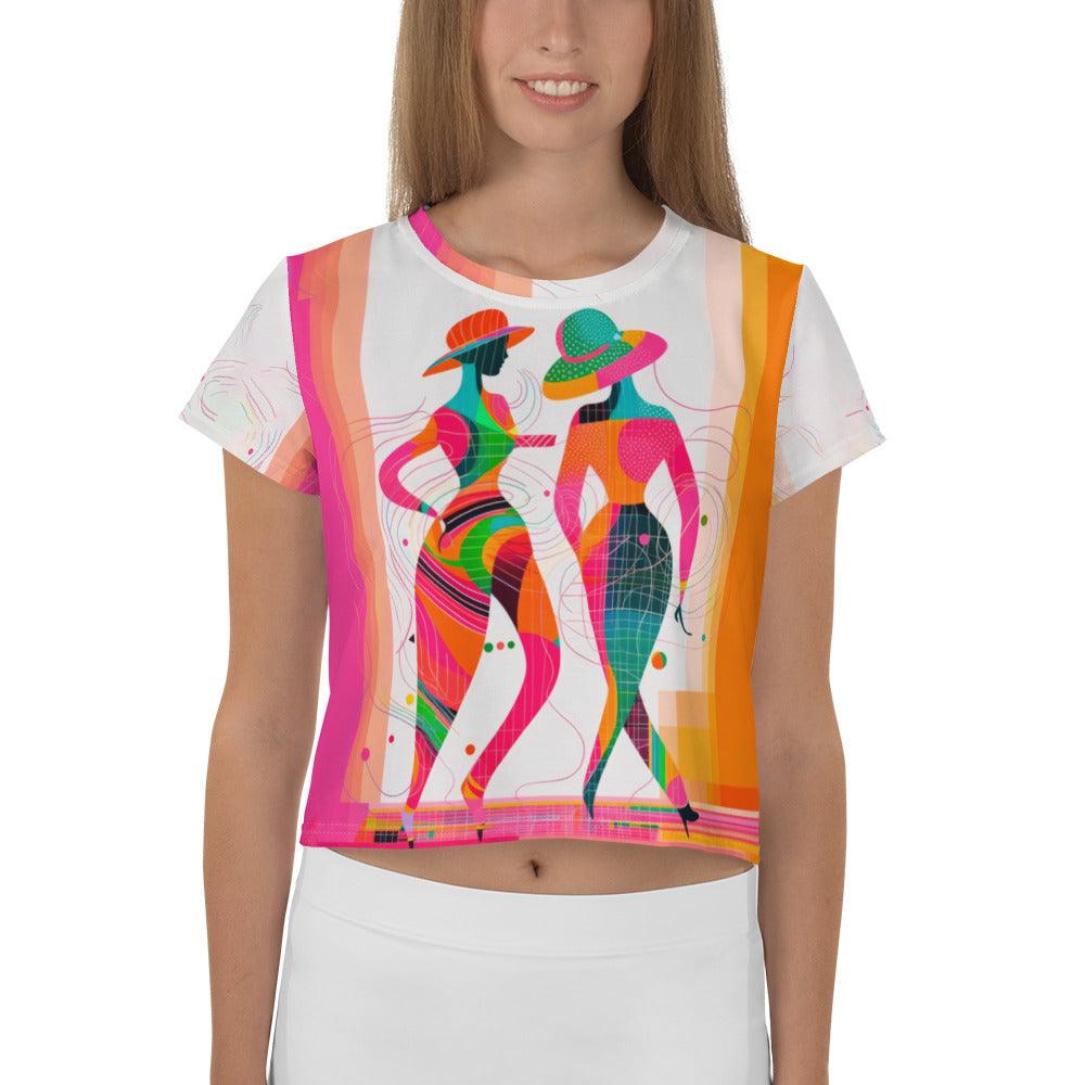 Ethereal Balletic Fashion Crop Tee with elegant all-over print design.