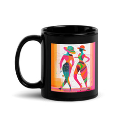 Close-up of Ethereal Balletic Fashion Black Glossy Mug's glossy finish.