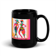 Side view of Ethereal Balletic Fashion Black Glossy Mug, showcasing design.
