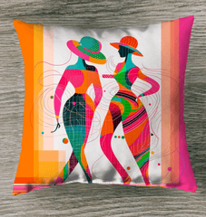 Ethereal Balletic Fashion Outdoor Pillow displayed on a serene outdoor sofa.