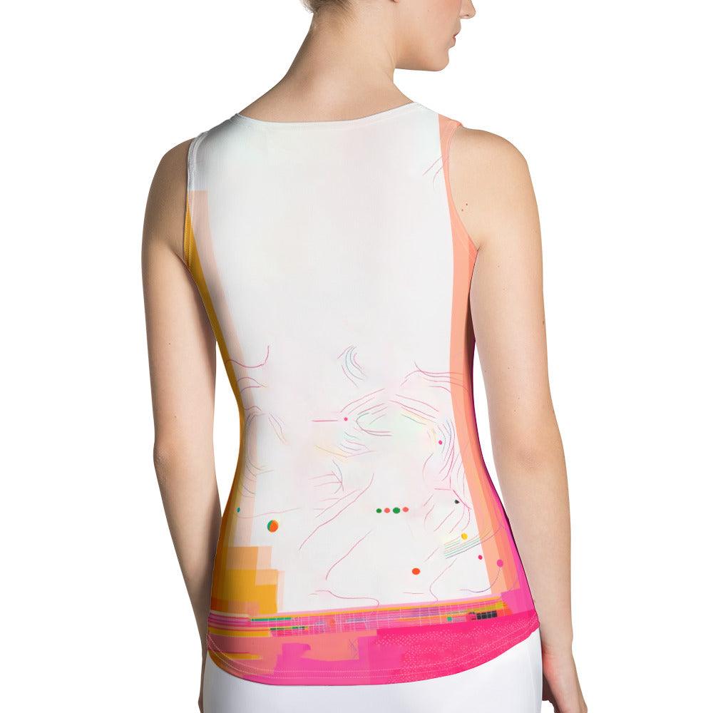 Close-up of the unique sublimation design on Balletic Fashion Tank