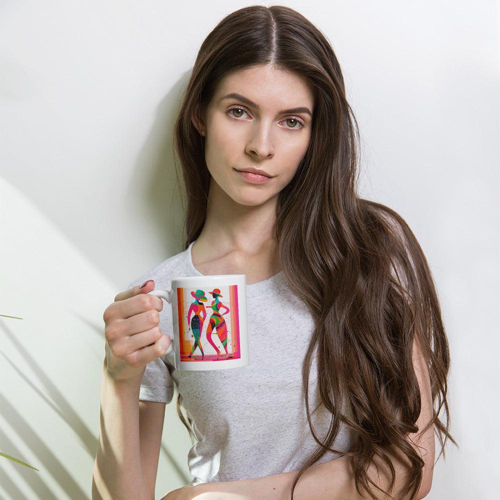 Ethereal Balletic Fashion White Glossy Mug on a cozy morning table setting.