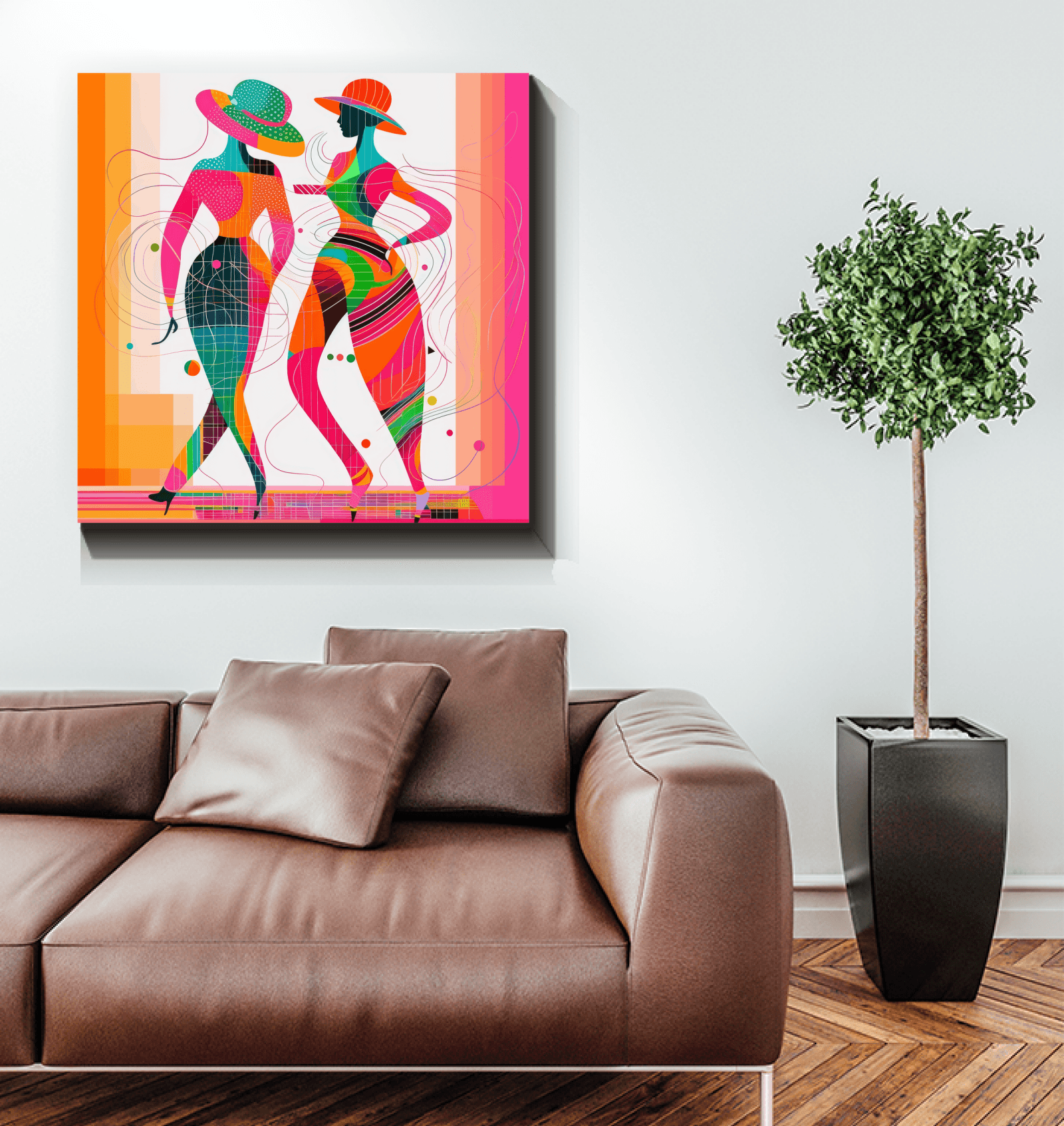 Artistic representation of balletic fashion on canvas