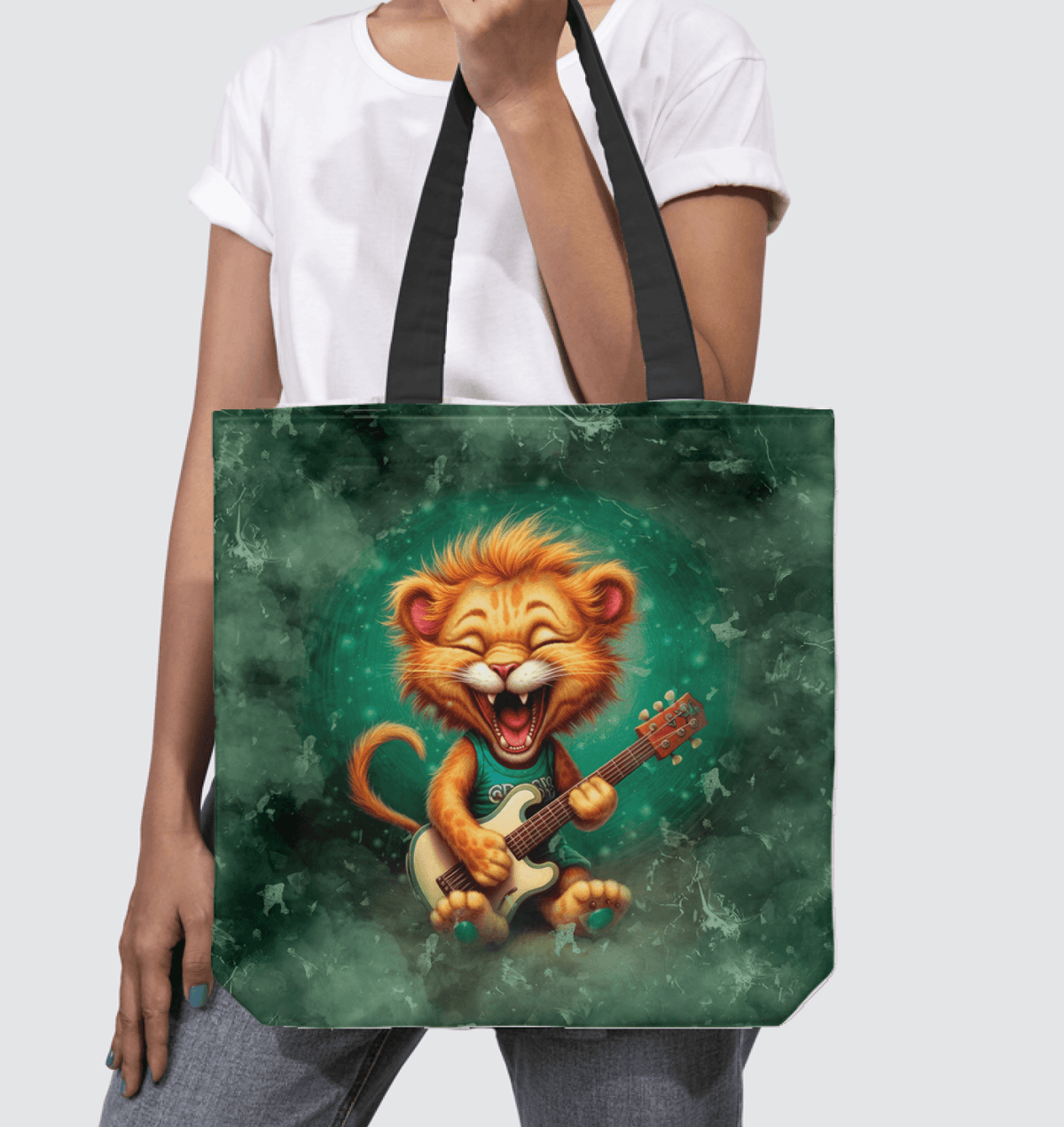 Ethereal feline-themed basketweave tote bag showcasing intricate cat designs.