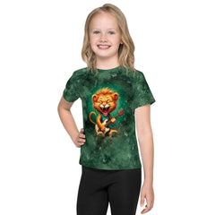 Kids playing in Ethereal Feline Beauties Crew Neck T-shirt with cat designs.