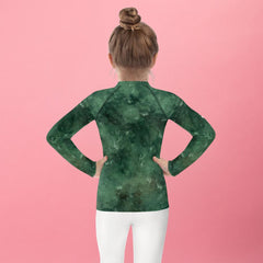 Close-up of Ethereal Feline design on Kids Rash Guard.