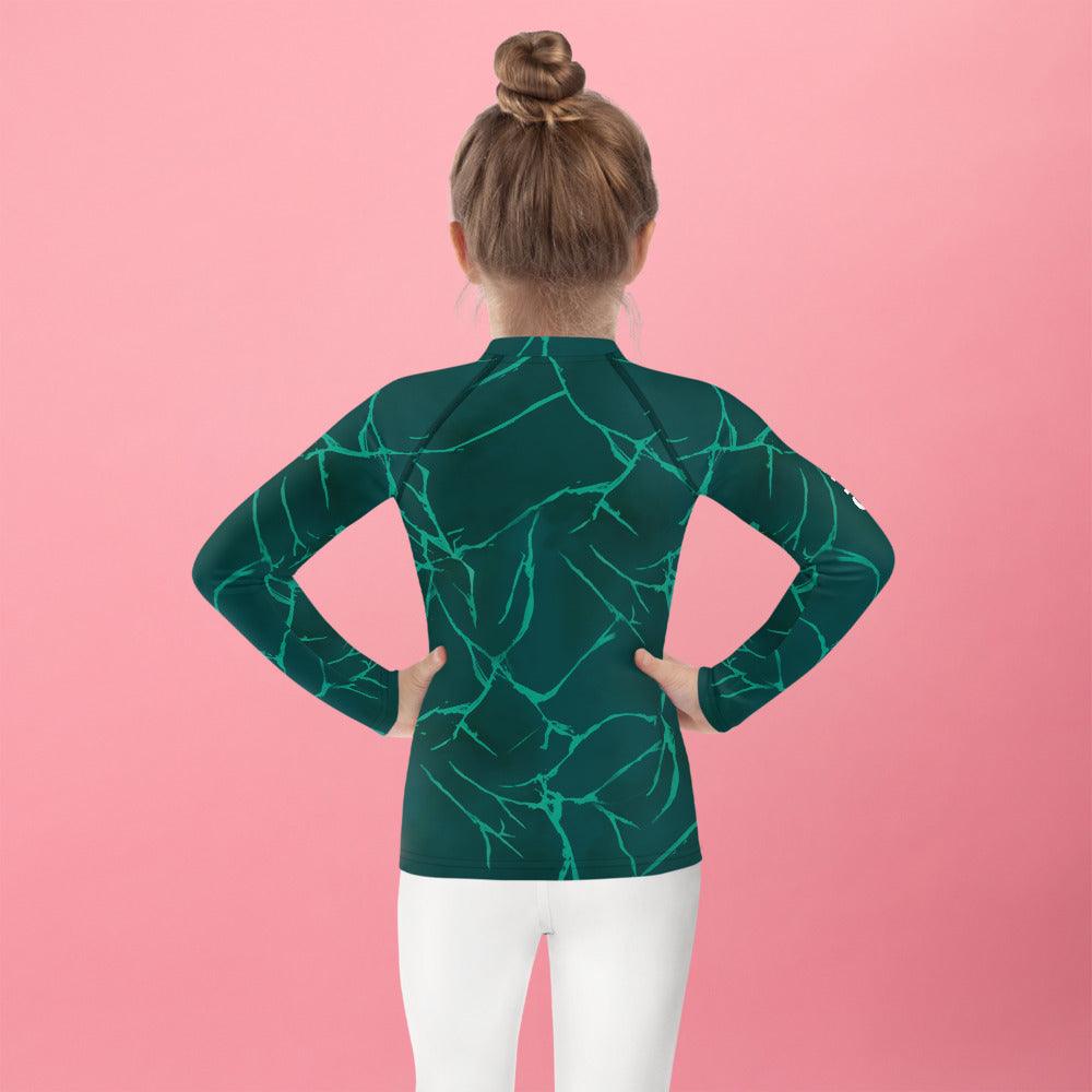 Ethereal Innocence Rash Guard UV protection feature highlighted.