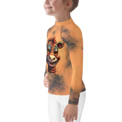 Back View of Kids Rash Guard with Long-Lashed Beauties Print.