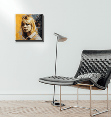 Ethereal Melodies artwork displayed over a cozy fireplace.