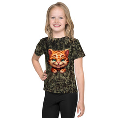 Ethereal Tiger kids t-shirt in natural light showcasing vibrant colors.