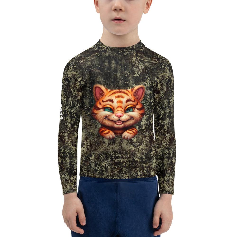 Back view of Kids Ethereal Tiger Rash Guard.