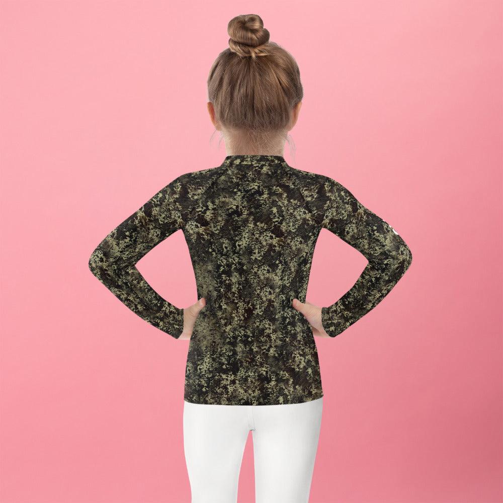 Ethereal Tiger Rash Guard for kids laid flat.