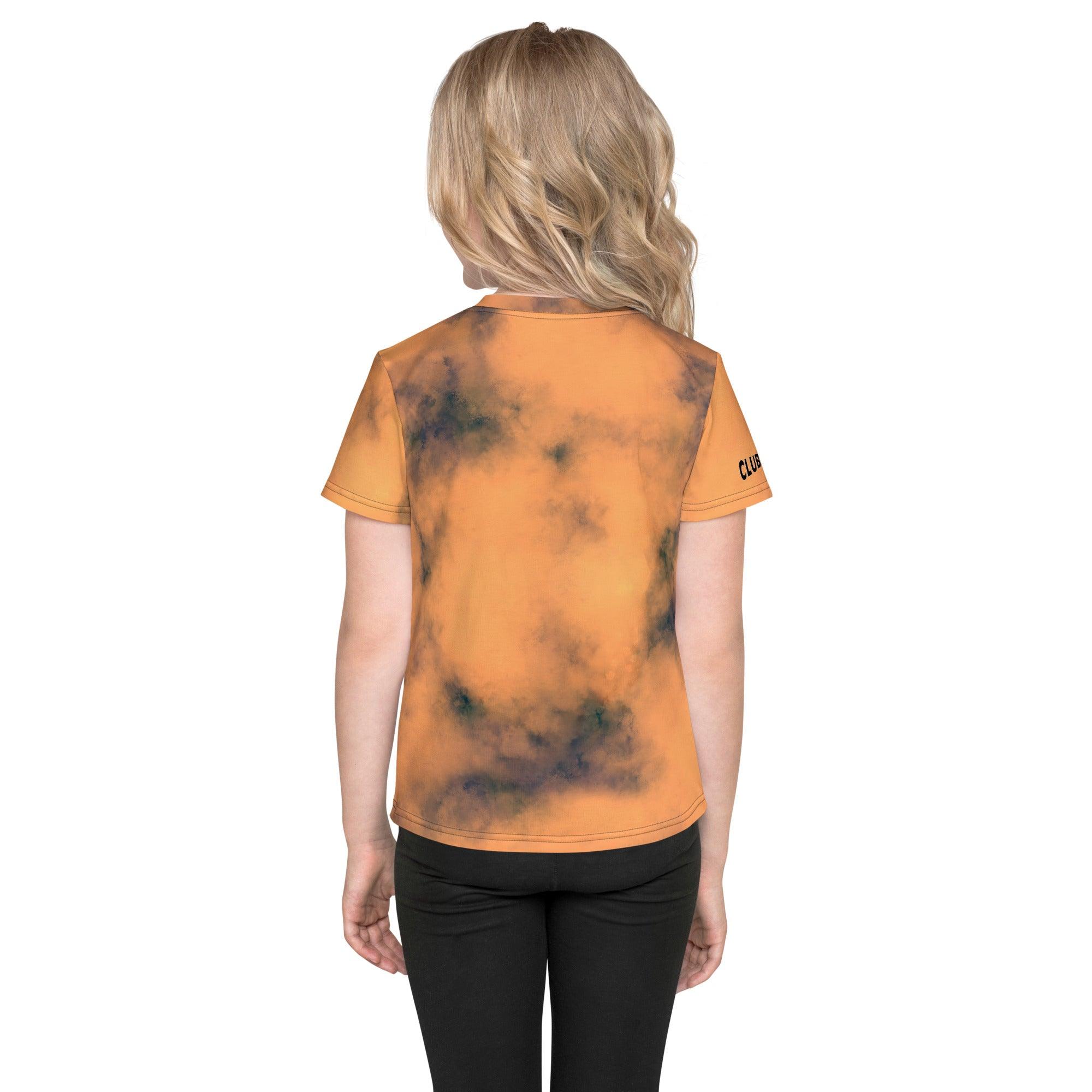 Kids Crew Neck T-shirt with Ethereal Youthful Gazes print in natural light.