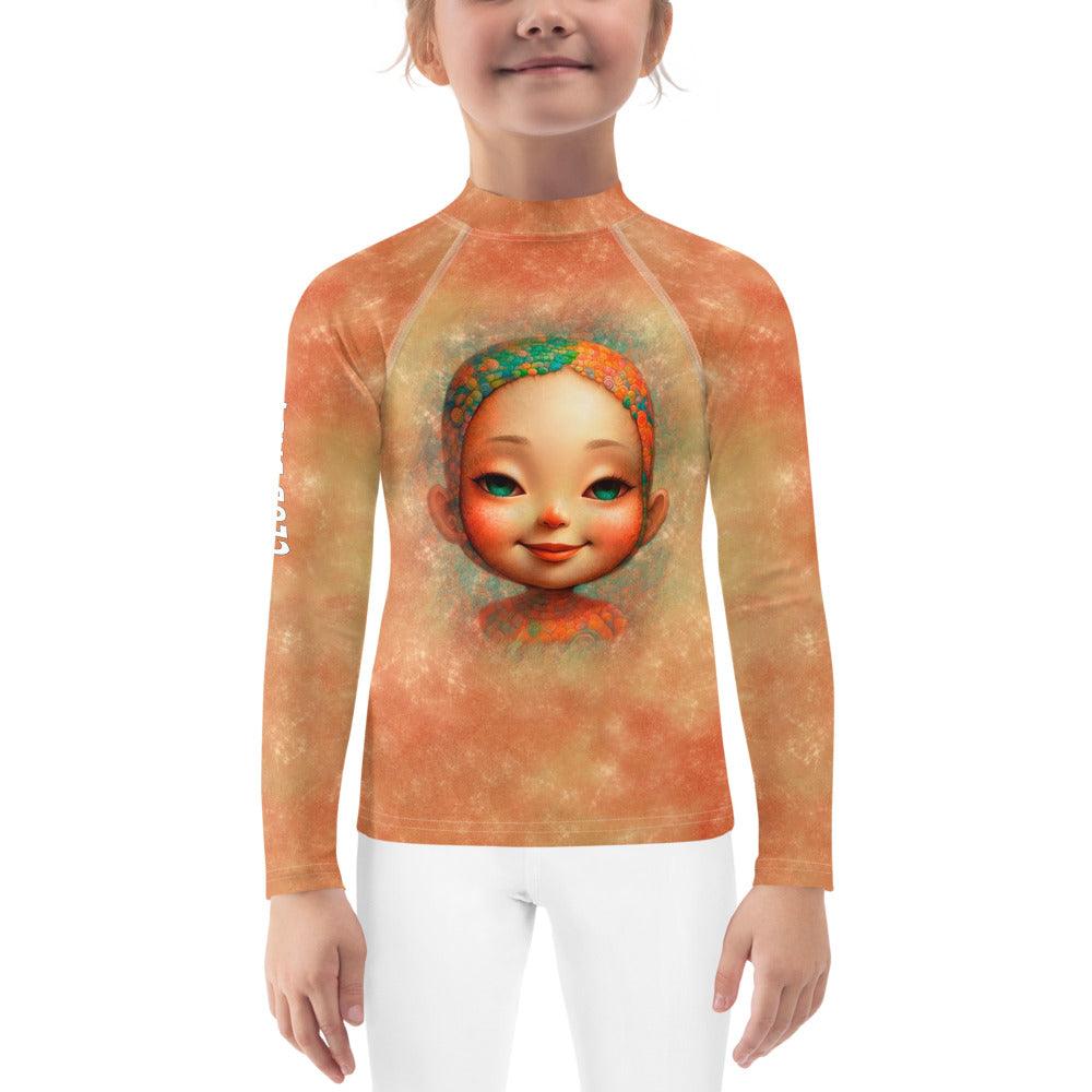 Kids playing in the sand wearing Ethereal Youthful Gazes Rash Guards.