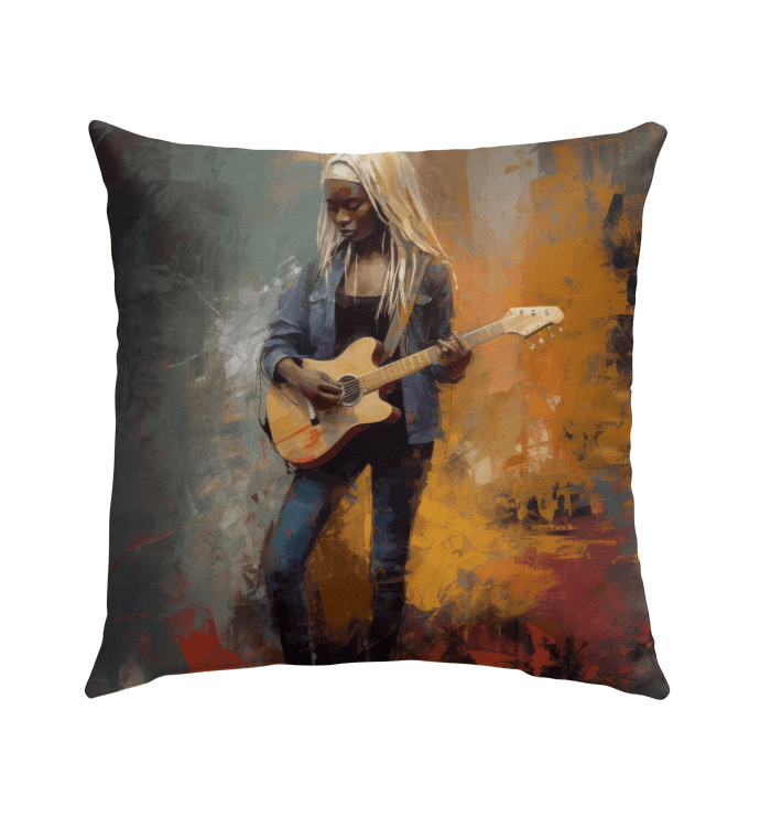 Acoustic wave pattern outdoor pillow in vibrant colors.