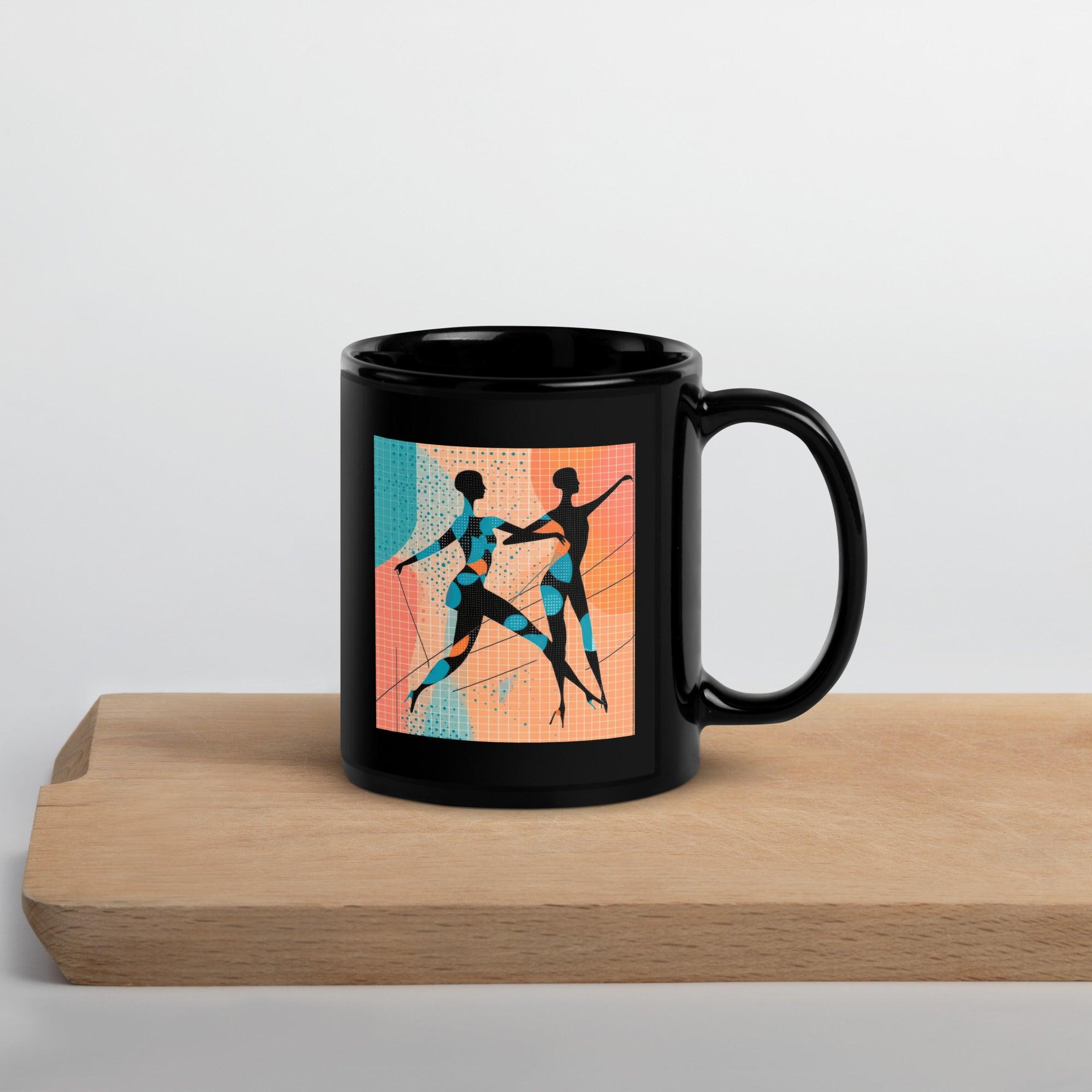 Black glossy mug with balletic design for elegant mornings.