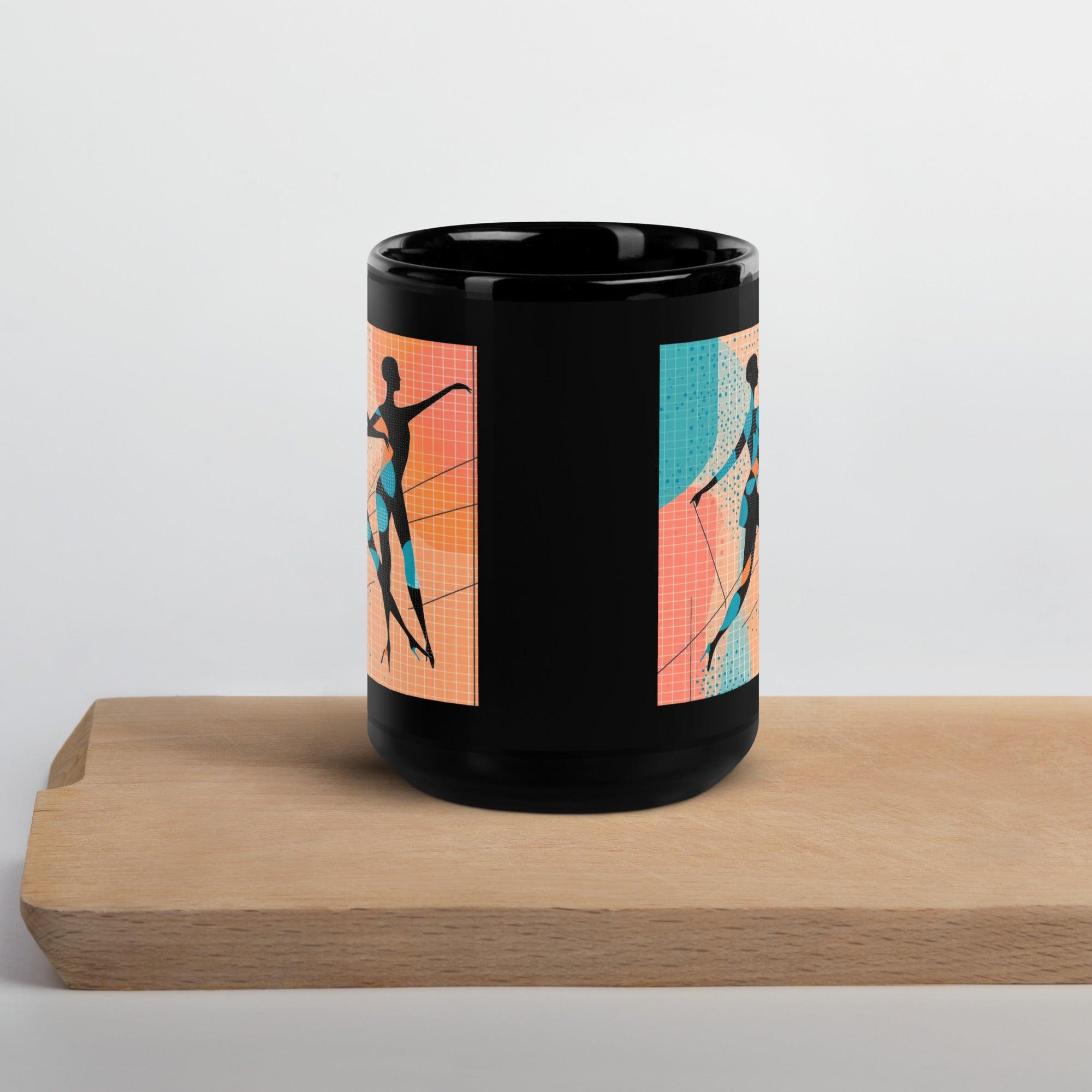 Sleek ballet-themed black glossy coffee mug.