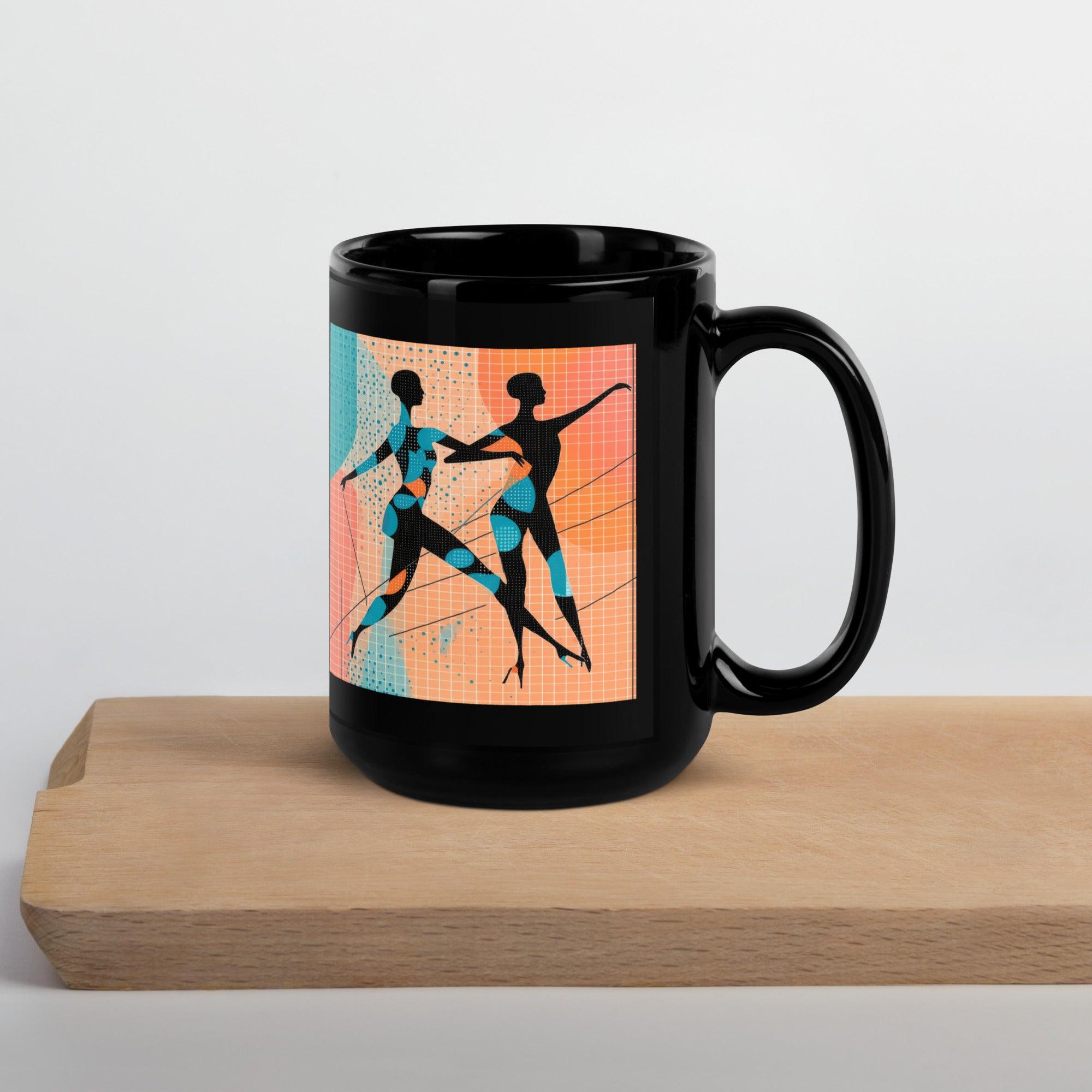 Fashion-forward balletic black glossy mug for stylish sipping.