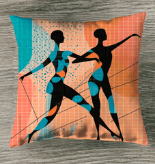 Expressive Balletic Fashion Outdoor Pillow on a sunlit patio