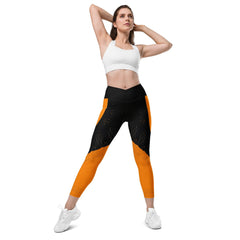 Close-up of crossover leggings' pocket detail.