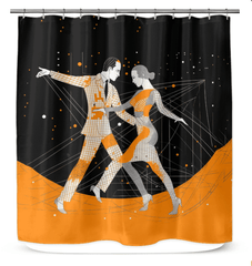 Elegant shower curtain featuring graceful feminine figures in motion, perfect for modern decor.